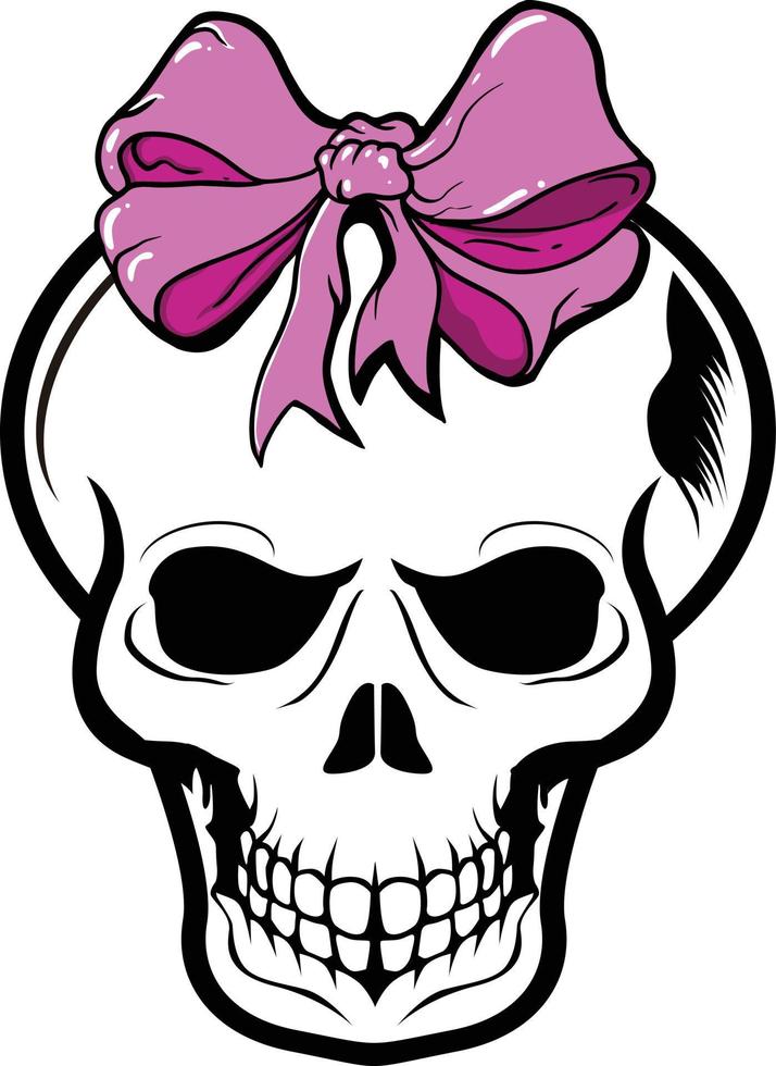 Skull girl  with hat ribbon funny cute vector image illustrations