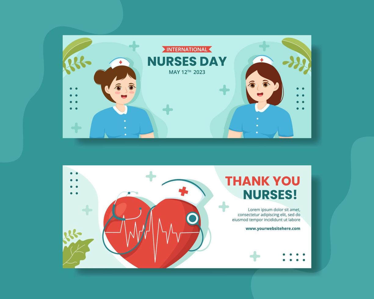 International Nurses Day Horizontal Banner Cartoon Hand Drawn Templates Background Illustration vector