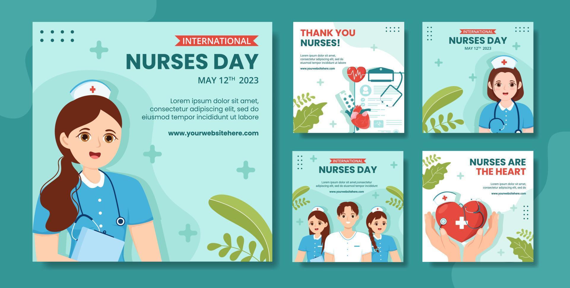 International Nurses Day Social Media Post Flat Cartoon Hand Drawn Templates Background Illustration vector