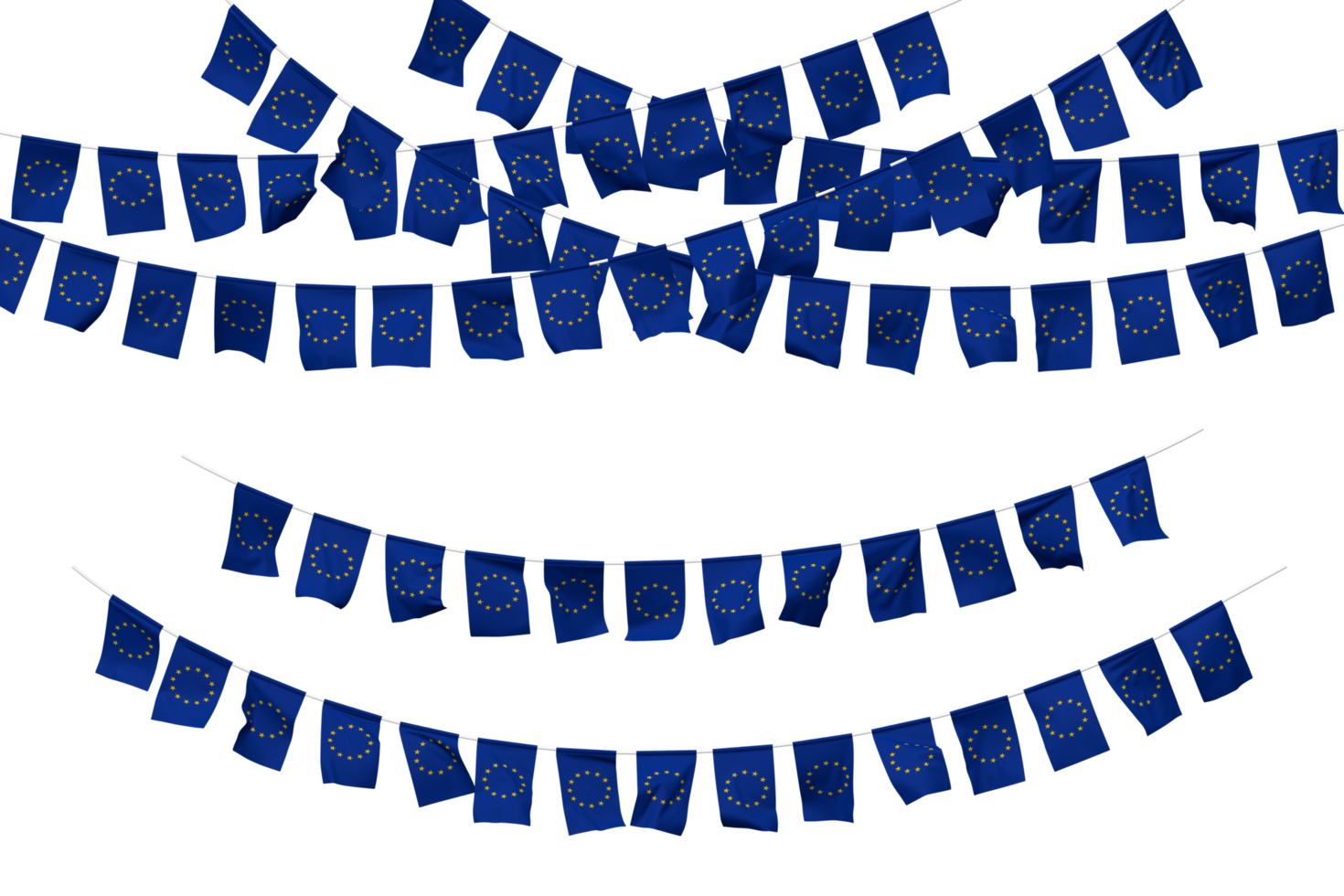 European Union Flag Bunting Decoration on The Rope, Jhandi, Set of Small Flag Celebration, 3D Rendering png
