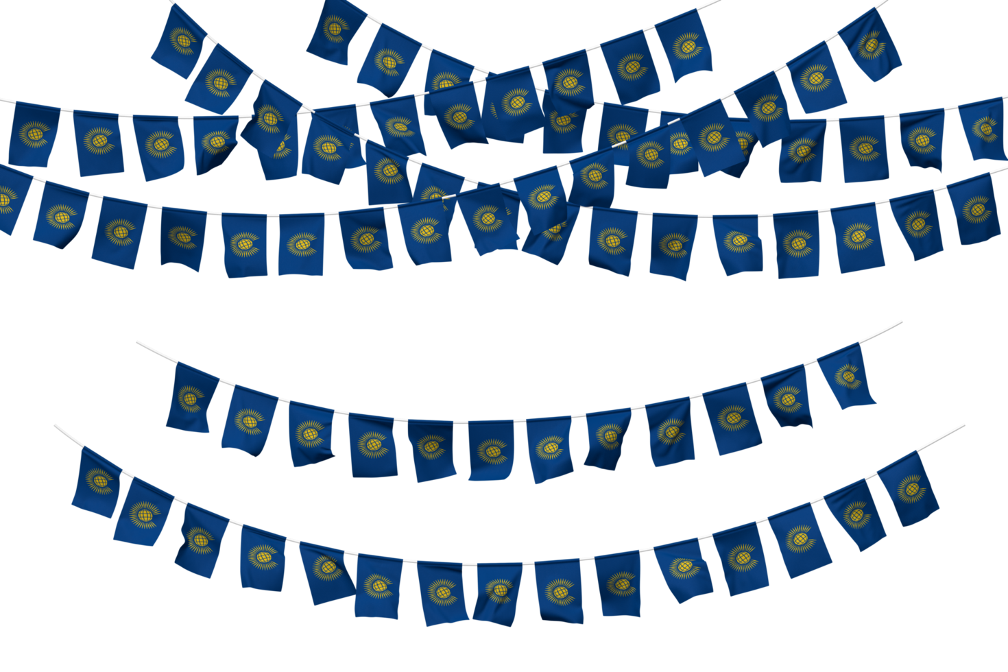 Commonwealth of Nations Flag Bunting Decoration on The Rope, Jhandi, Set of Small Flag Celebration, 3D Rendering png