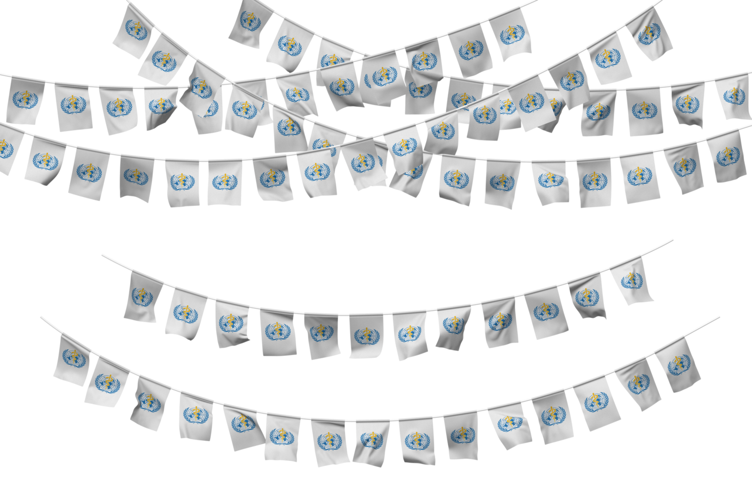 World Health Organization, WHO Flag Bunting Decoration on The Rope, Jhandi, Set of Small Flag Celebration, 3D Rendering png