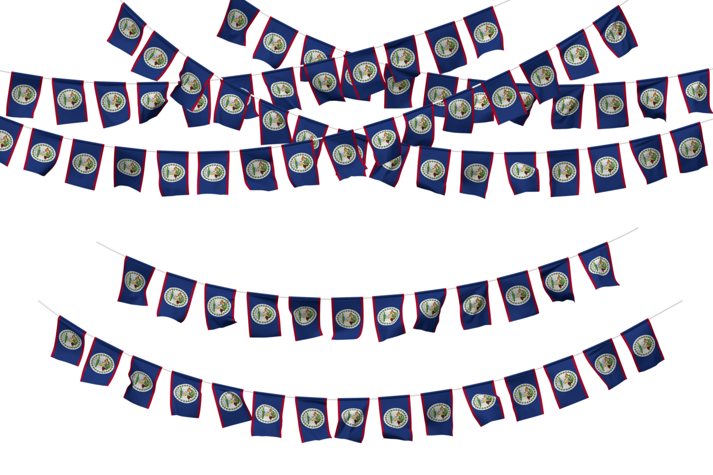 Belize Flag Bunting Decoration on The Rope, Jhandi, Set of Small Flag Celebration, 3D Rendering png