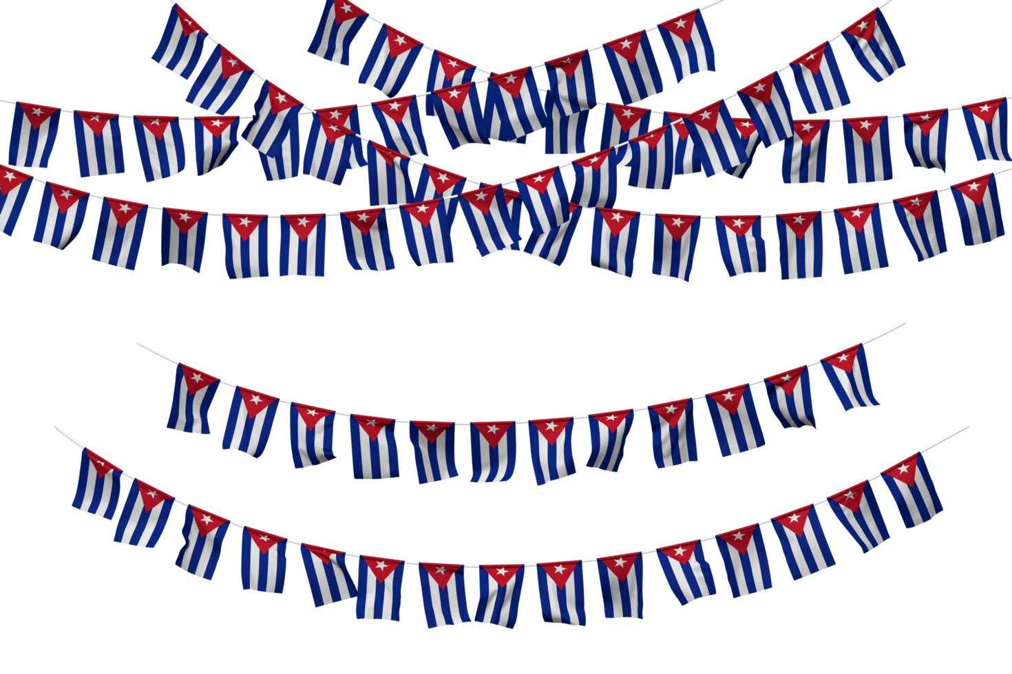 Cuba Flag Bunting Decoration on The Rope, Jhandi, Set of Small Flag Celebration, 3D Rendering png