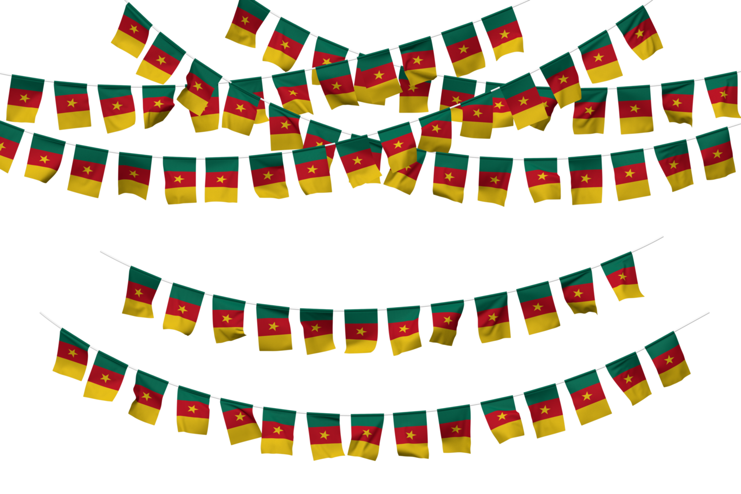 Cameroon Flag Bunting Decoration on The Rope, Jhandi, Set of Small Flag Celebration, 3D Rendering png