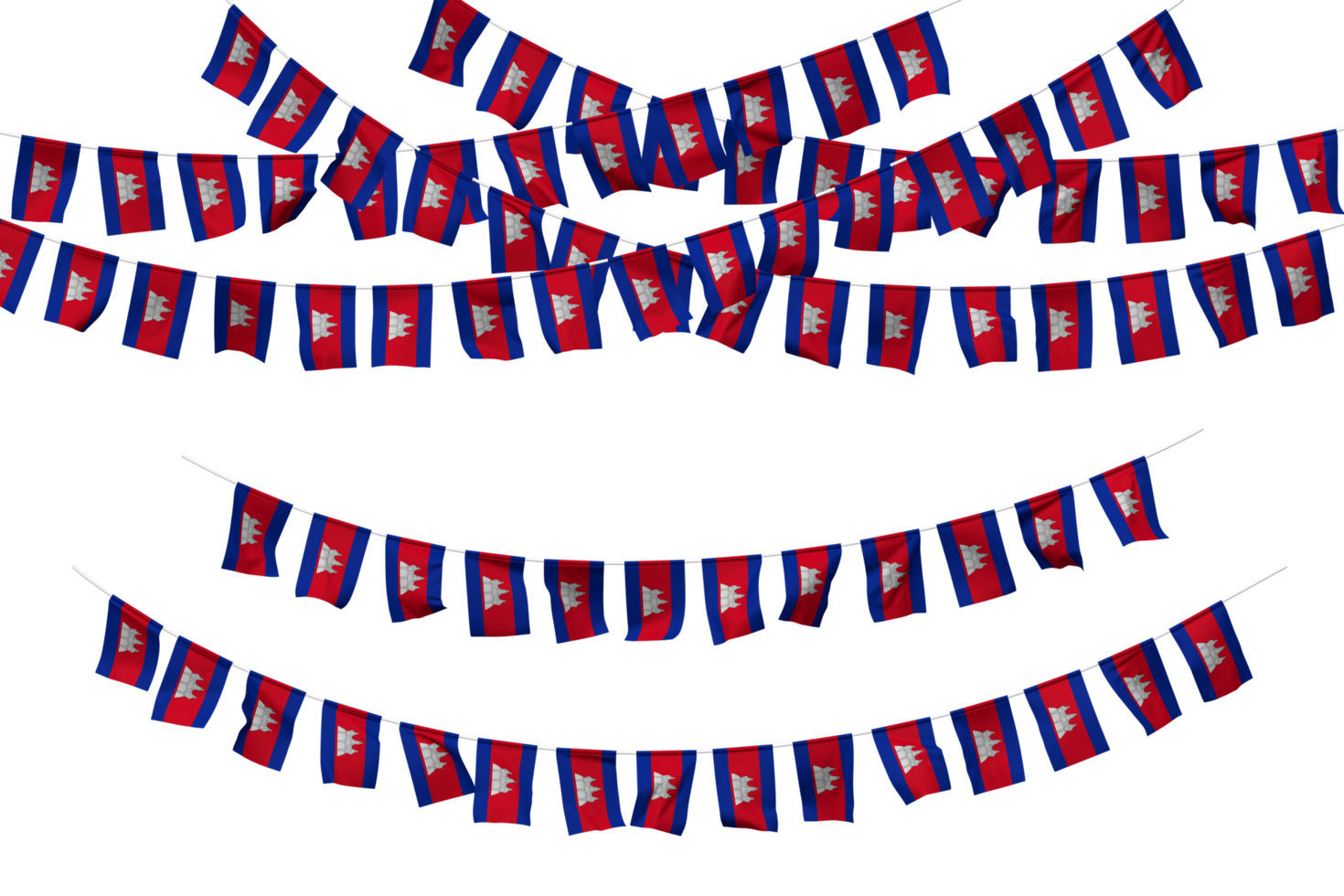 Cambodia Flag Bunting Decoration on The Rope, Jhandi, Set of Small Flag Celebration, 3D Rendering png