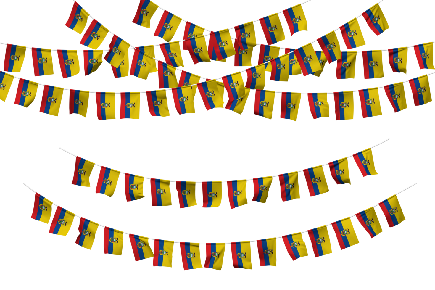 Ecuador Flag Bunting Decoration on The Rope, Jhandi, Set of Small Flag Celebration, 3D Rendering png