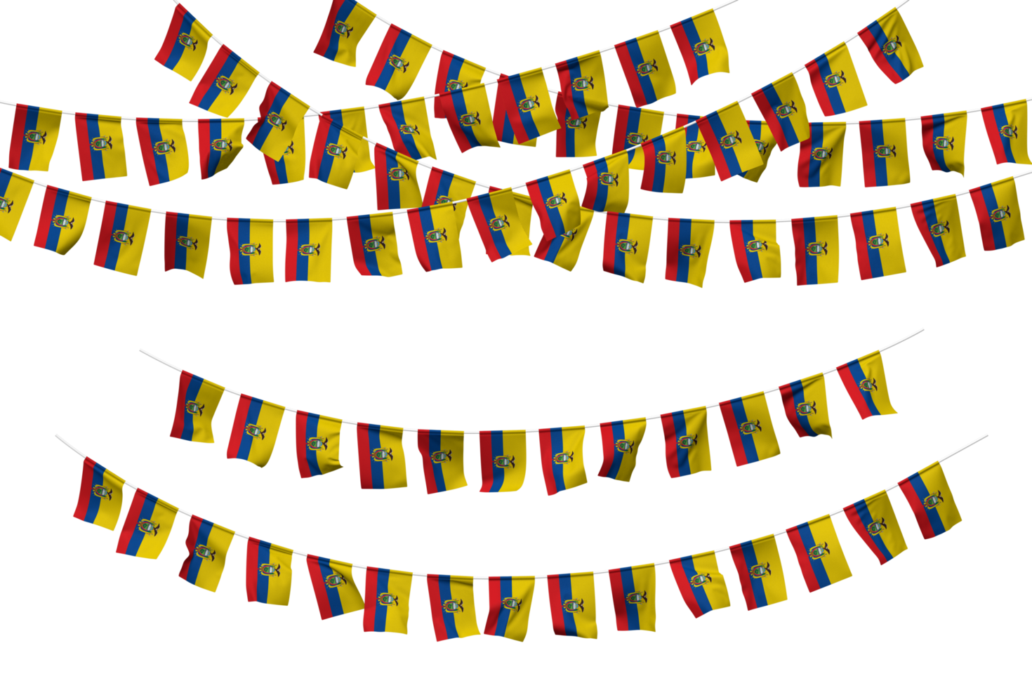 Ecuador vlag vlaggedoek decoratie Aan de touw, jhandi, reeks van klein vlag viering, 3d renderen png