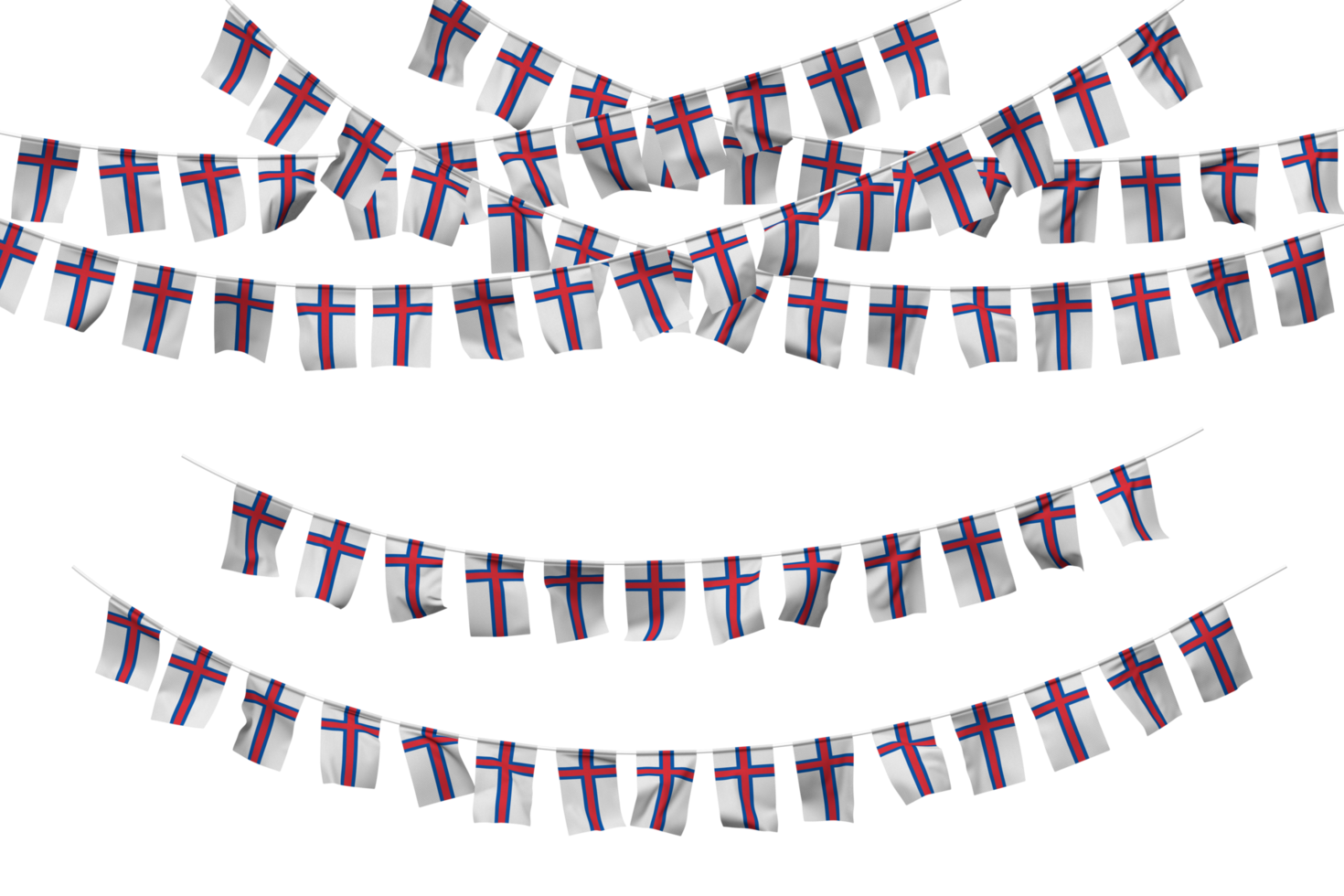 Faroe Islands Flag Bunting Decoration on The Rope, Jhandi, Set of Small Flag Celebration, 3D Rendering png