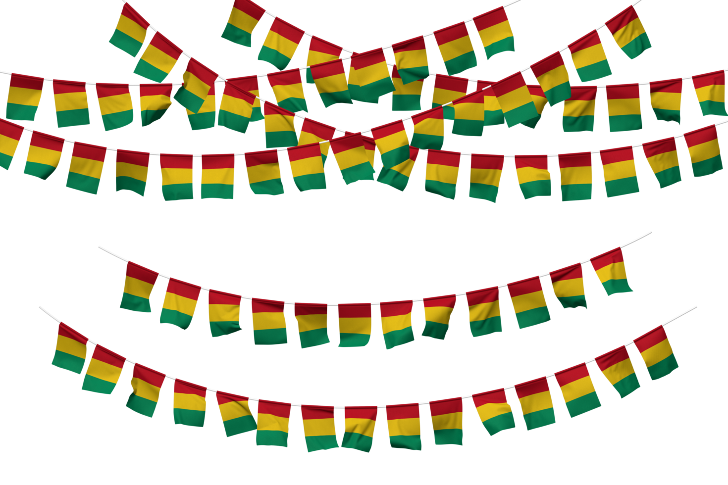 Guinea Flag Bunting Decoration on The Rope, Jhandi, Set of Small Flag Celebration, 3D Rendering png