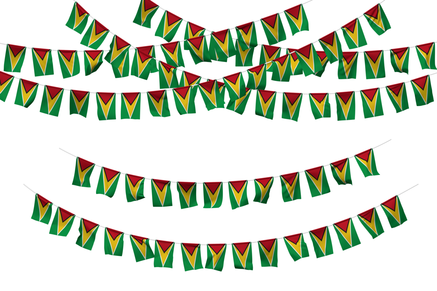 Guyana Flag Bunting Decoration on The Rope, Jhandi, Set of Small Flag Celebration, 3D Rendering png