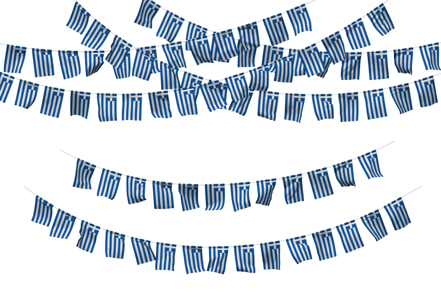 Greece Flag Bunting Decoration on The Rope, Jhandi, Set of Small Flag Celebration, 3D Rendering png