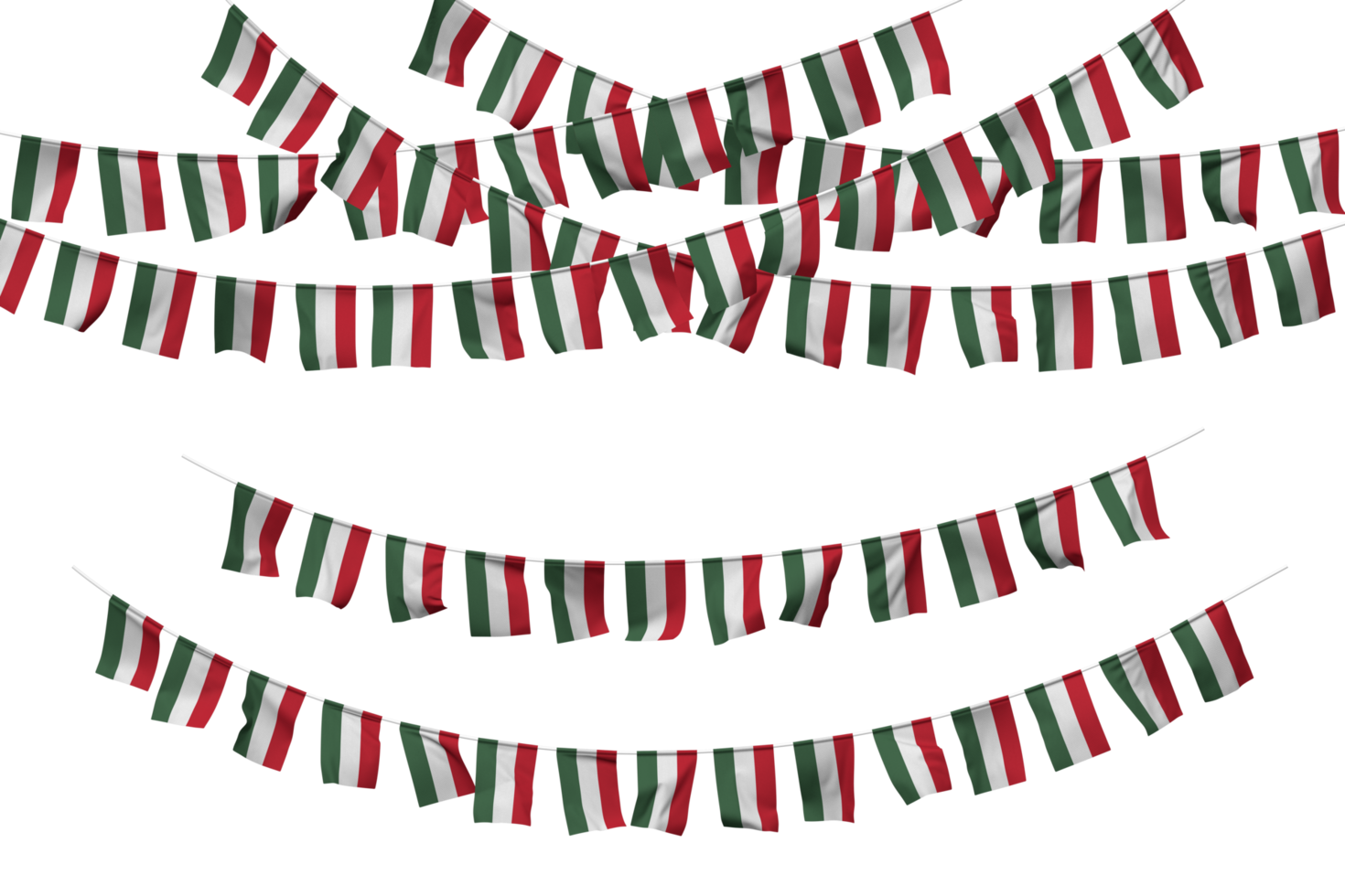 Hungary Flag Bunting Decoration on The Rope, Jhandi, Set of Small Flag Celebration, 3D Rendering png