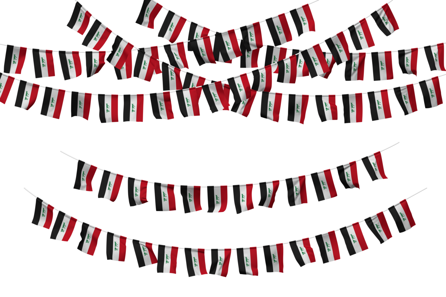 Iraq Flag Bunting Decoration on The Rope, Jhandi, Set of Small Flag Celebration, 3D Rendering png