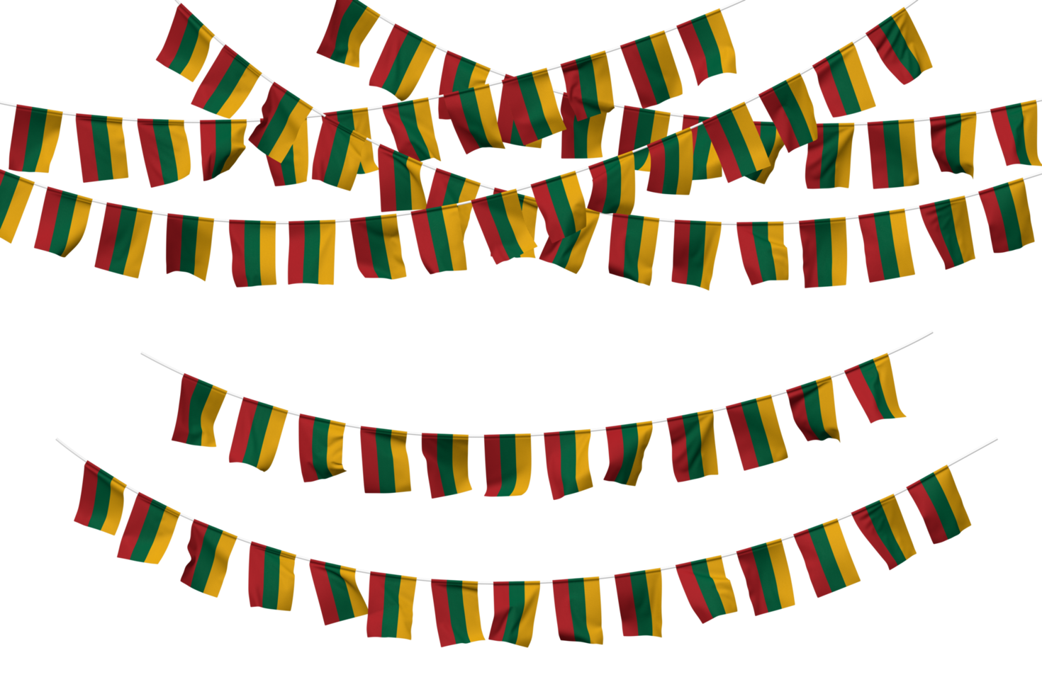 Lithuania Flag Bunting Decoration on The Rope, Jhandi, Set of Small Flag Celebration, 3D Rendering png