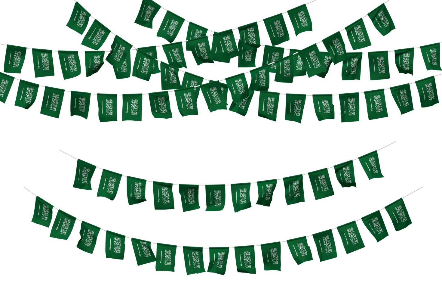 Kingdom of Saudi Arabia Flag Bunting Decoration on The Rope, Jhandi, Set of Small Flag Celebration, 3D Rendering png