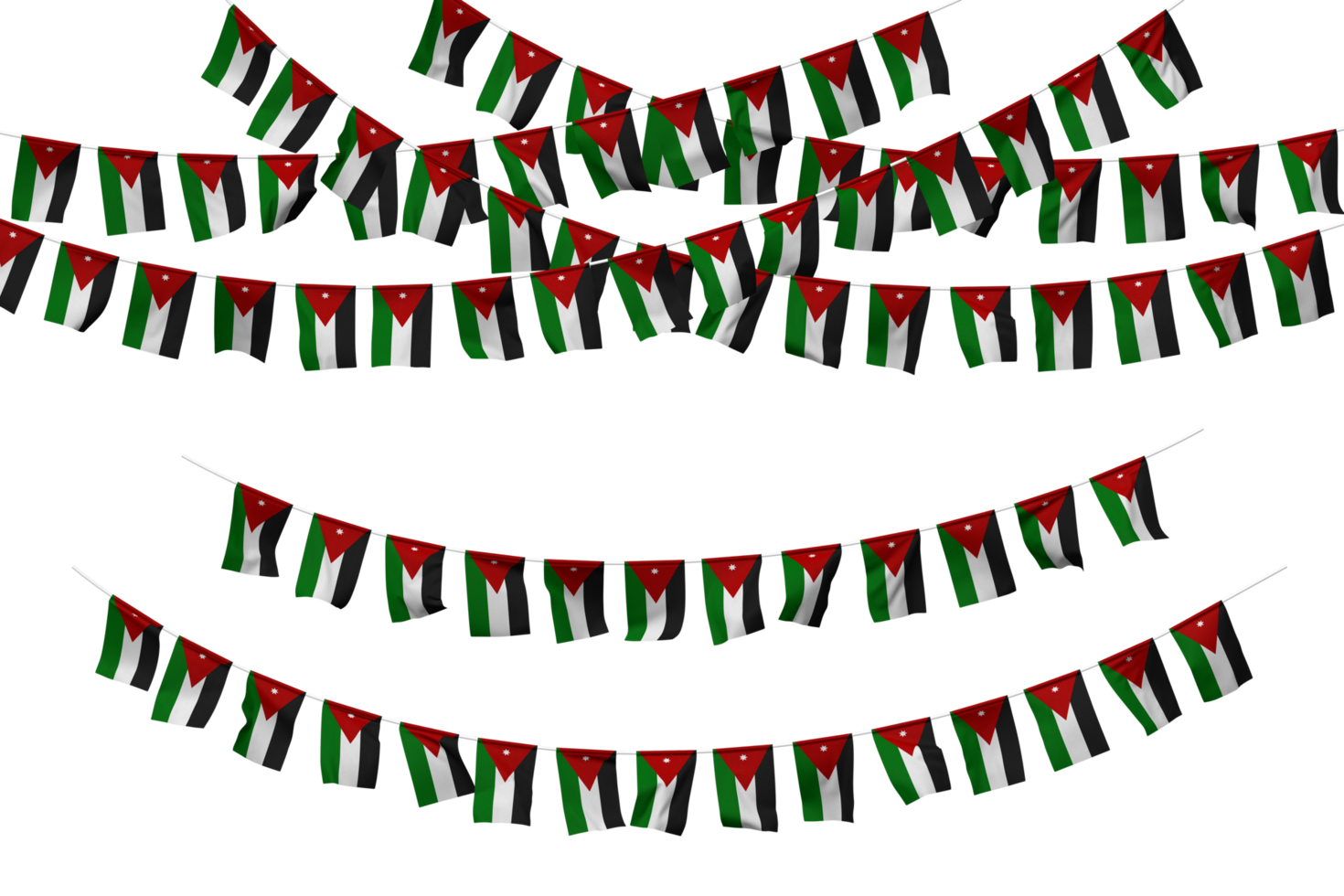 Jordan Flag Bunting Decoration on The Rope, Jhandi, Set of Small Flag Celebration, 3D Rendering png