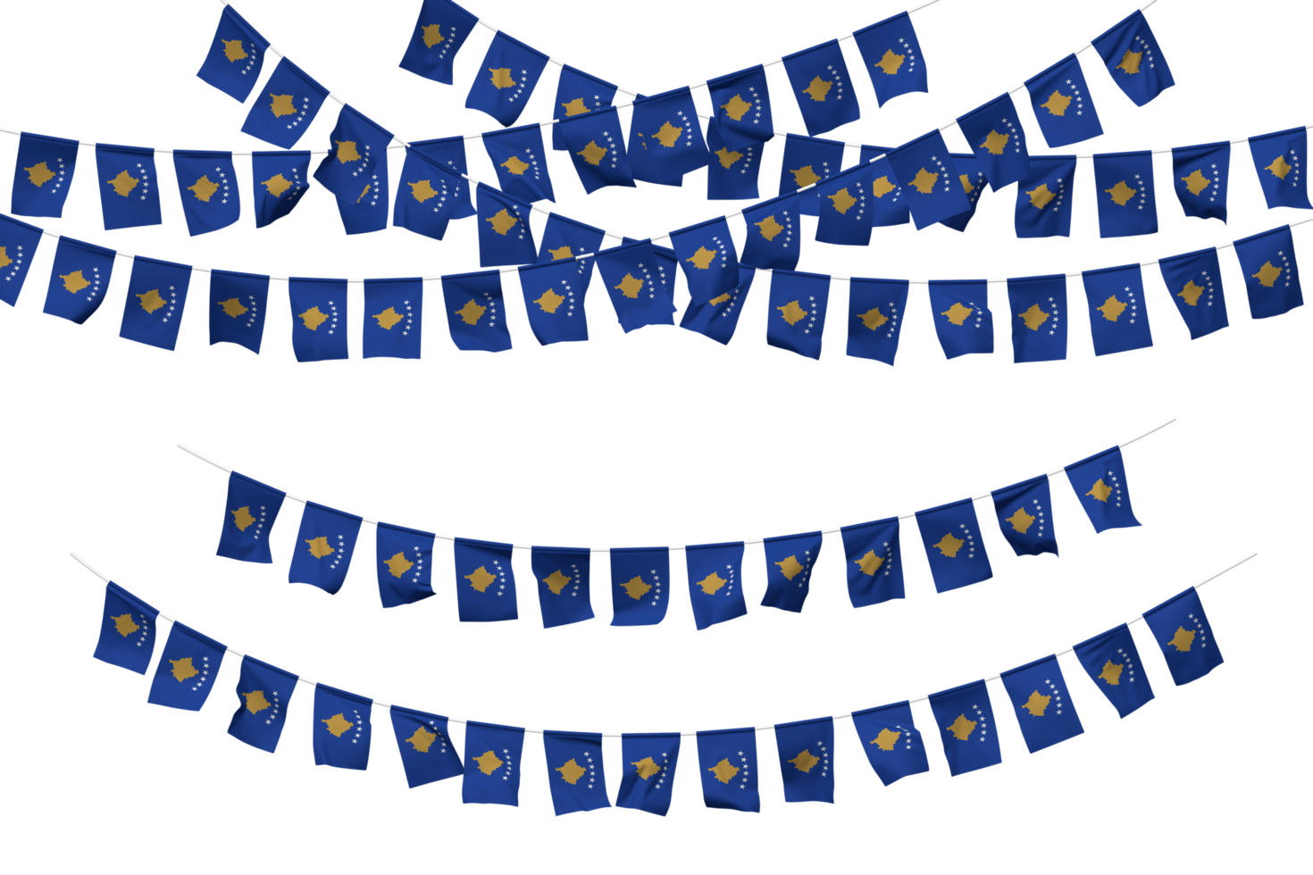 Kosovo Flag Bunting Decoration on The Rope, Jhandi, Set of Small Flag Celebration, 3D Rendering png