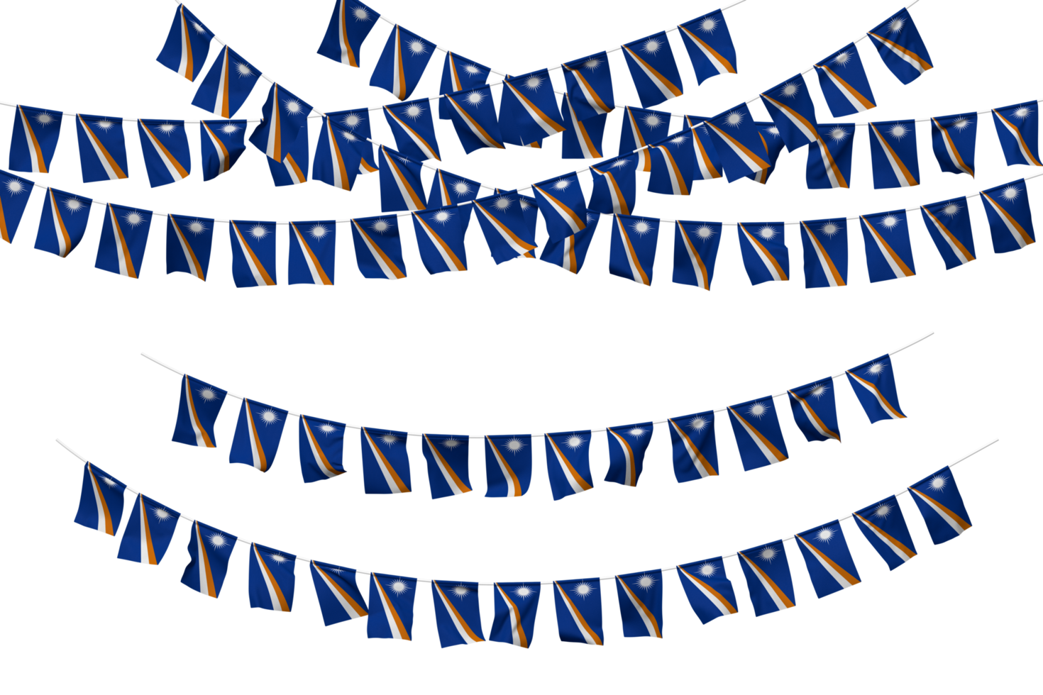 Marshall Islands Flag Bunting Decoration on The Rope, Jhandi, Set of Small Flag Celebration, 3D Rendering png