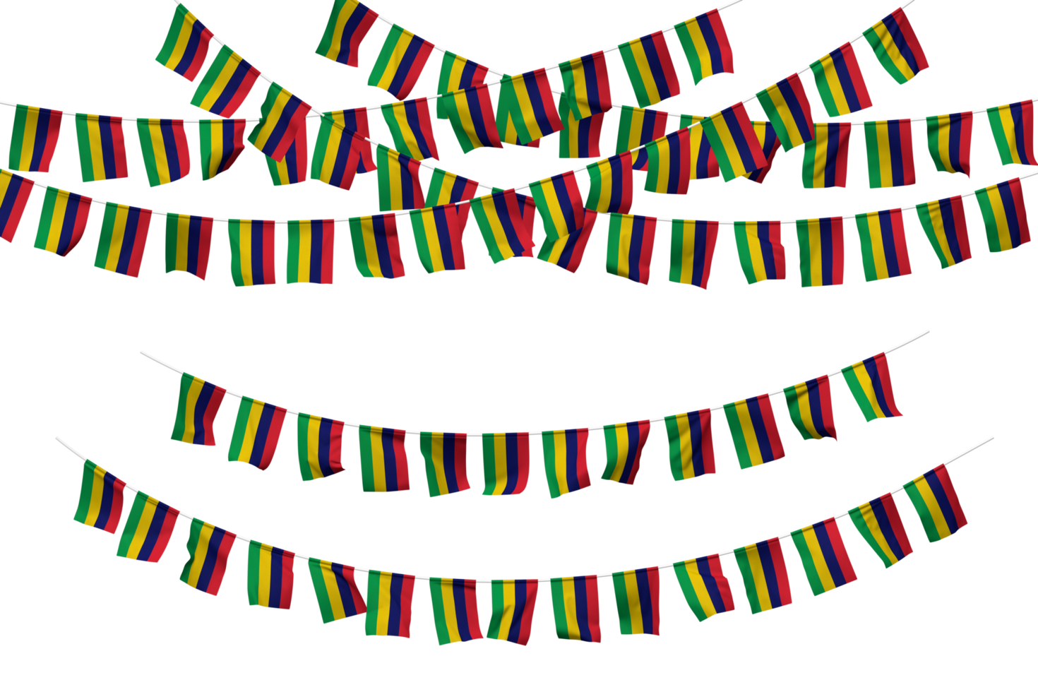 Mauritius Flag Bunting Decoration on The Rope, Jhandi, Set of Small Flag Celebration, 3D Rendering png
