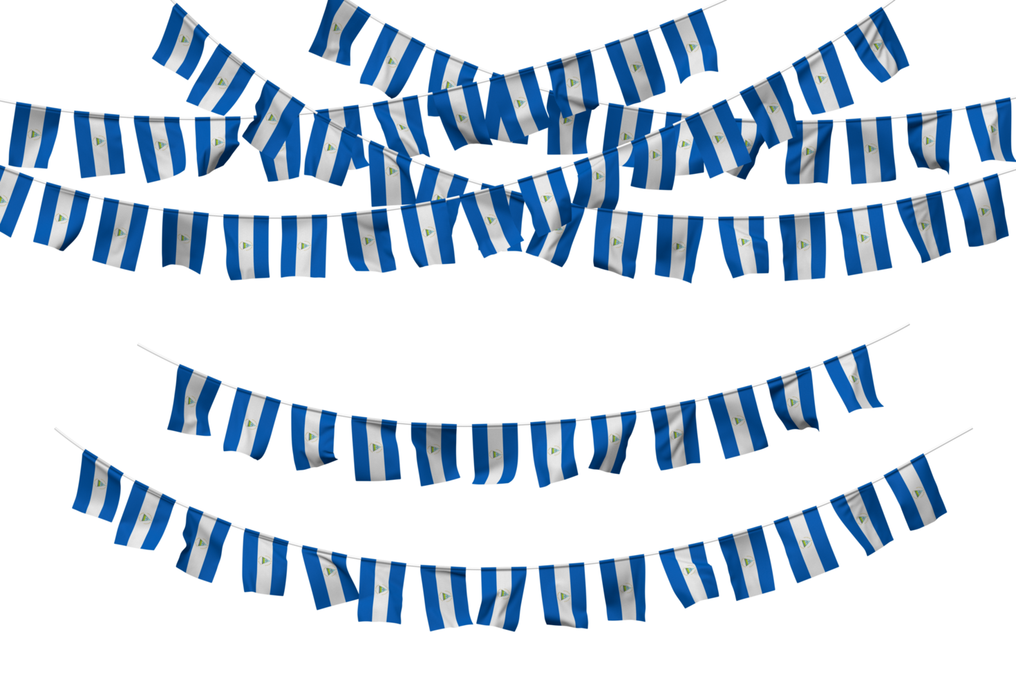 Nicaragua Flag Bunting Decoration on The Rope, Jhandi, Set of Small Flag Celebration, 3D Rendering png