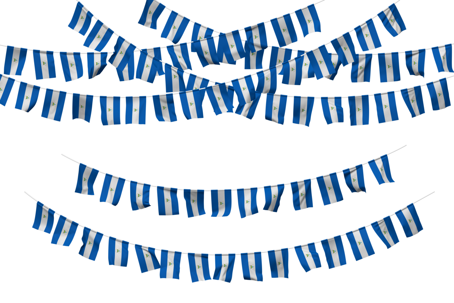 Nicaragua vlag vlaggedoek decoratie Aan de touw, jhandi, reeks van klein vlag viering, 3d renderen png