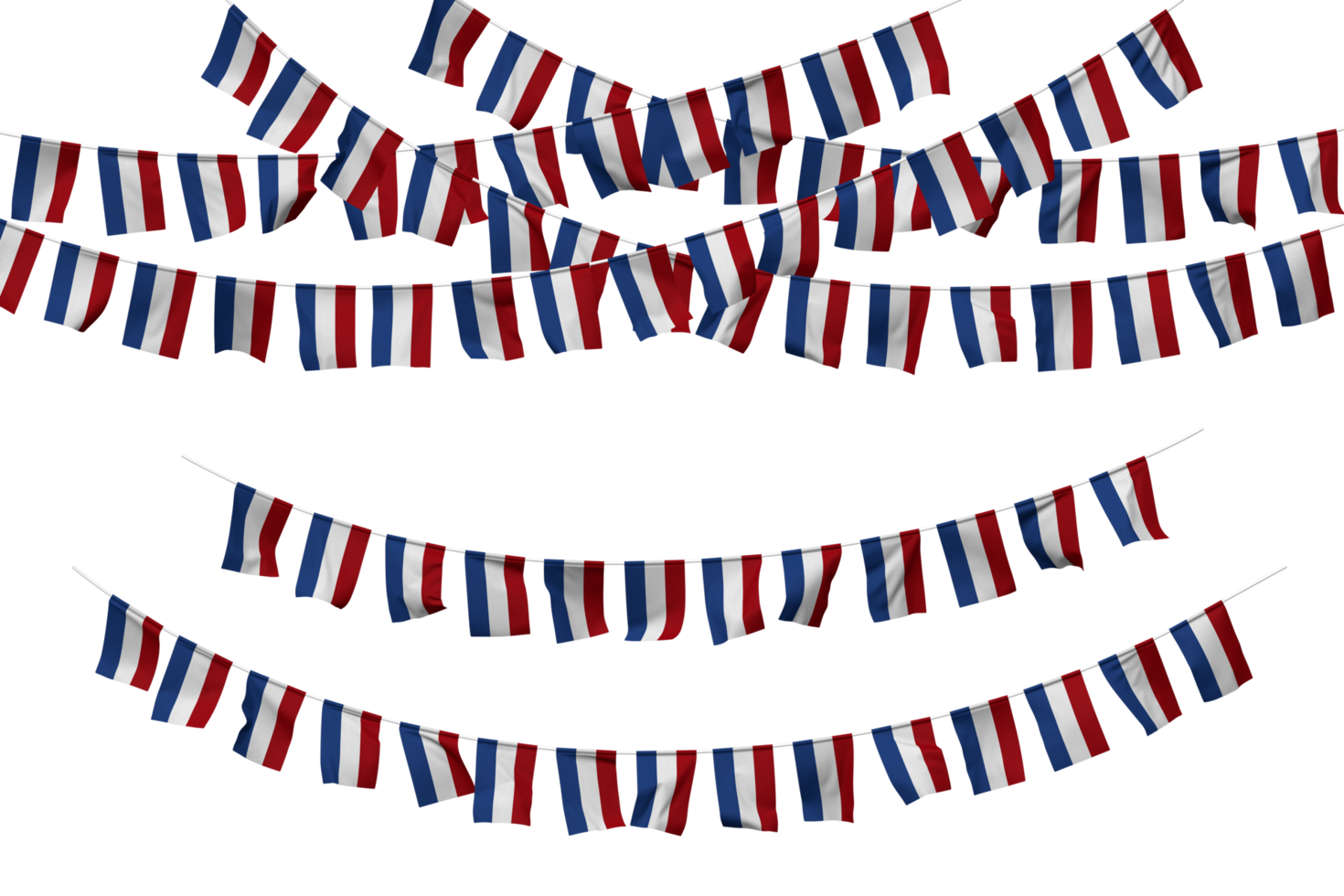 Netherlands Flag Bunting Decoration on The Rope, Jhandi, Set of Small Flag Celebration, 3D Rendering png