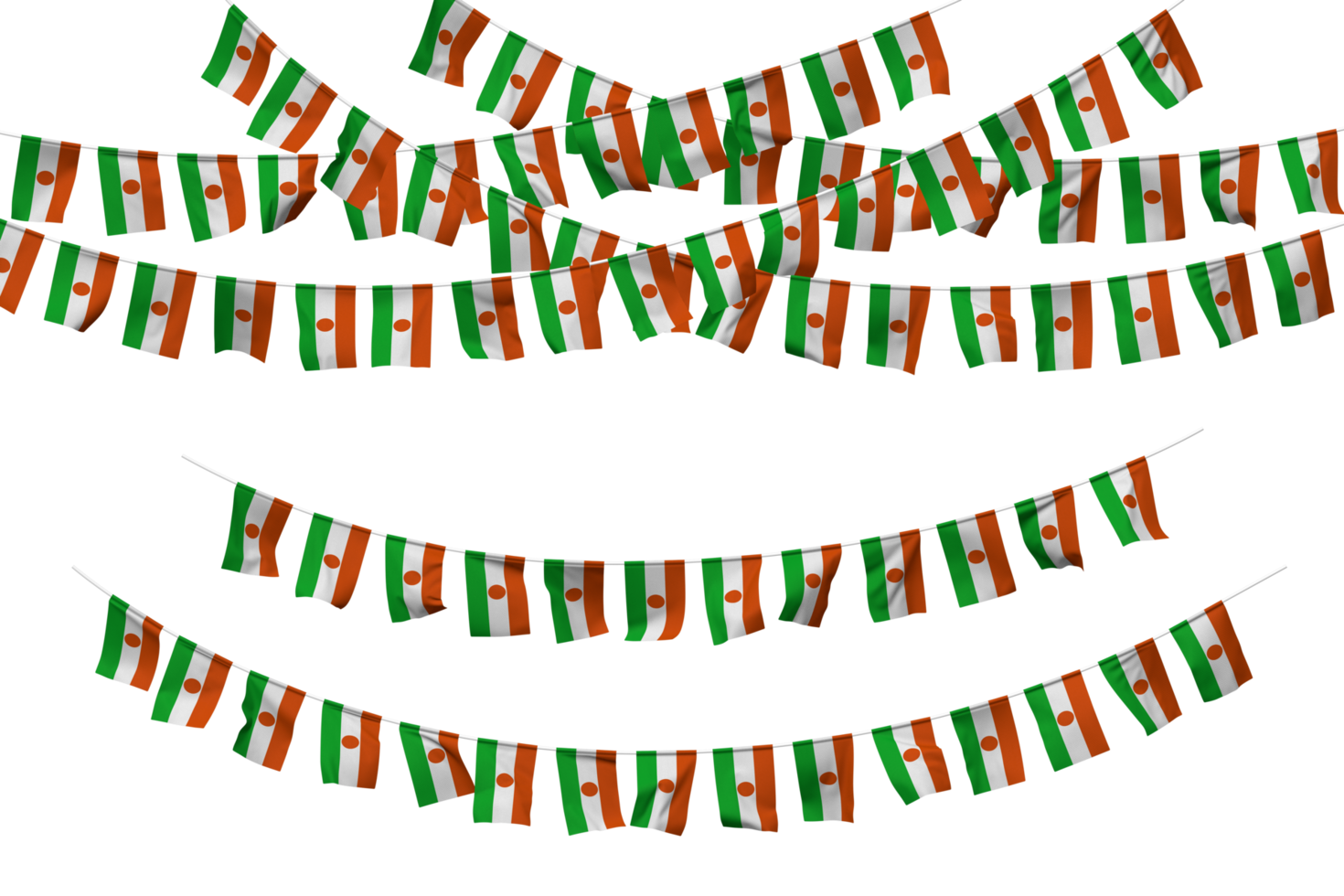 Niger Flag Bunting Decoration on The Rope, Jhandi, Set of Small Flag Celebration, 3D Rendering png
