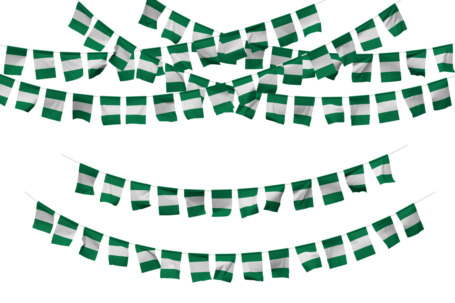 Nigeria Flag Bunting Decoration on The Rope, Jhandi, Set of Small Flag Celebration, 3D Rendering png