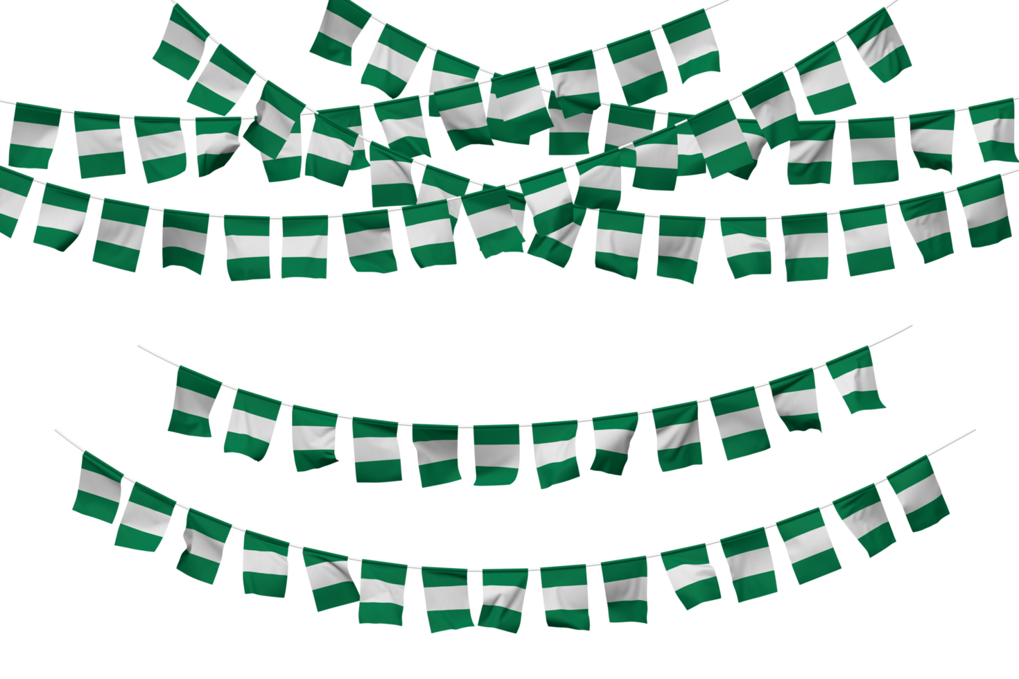 Nigeria Flag Bunting Decoration on The Rope, Jhandi, Set of Small Flag Celebration, 3D Rendering png