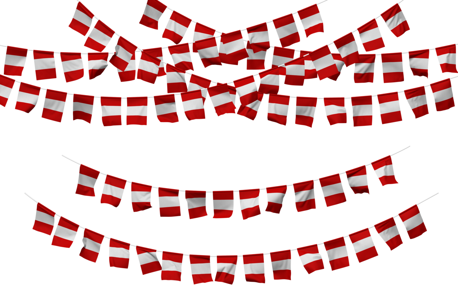 Peru Flag Bunting Decoration on The Rope, Jhandi, Set of Small Flag Celebration, 3D Rendering png