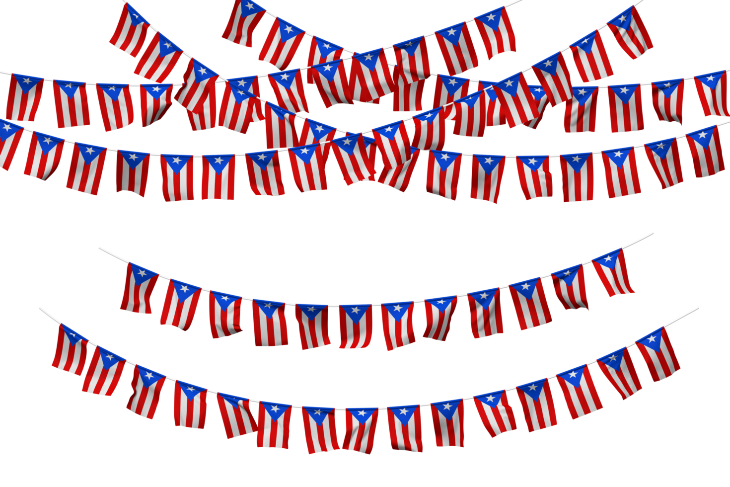 puerto rico bandera verderón decoración en el soga, jhandi, conjunto de pequeño bandera celebracion, 3d representación png