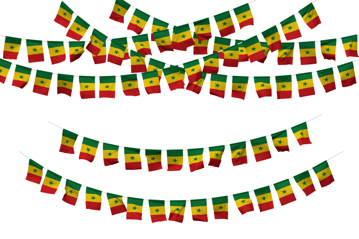 Senegal Flag Bunting Decoration on The Rope, Jhandi, Set of Small Flag Celebration, 3D Rendering png