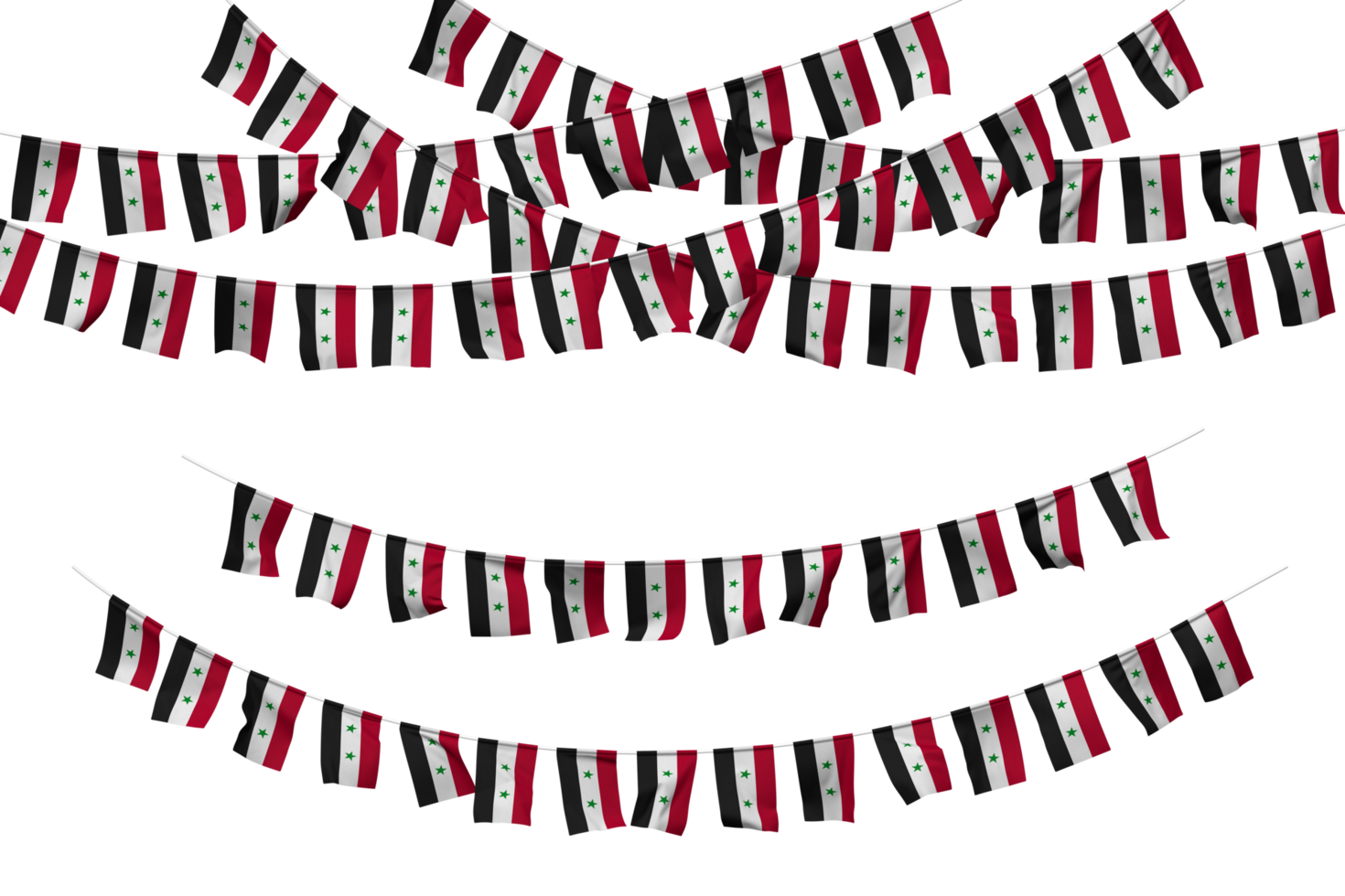 Syrian Arab Republic Flag Bunting Decoration on The Rope, Jhandi, Set of Small Flag Celebration, 3D Rendering png