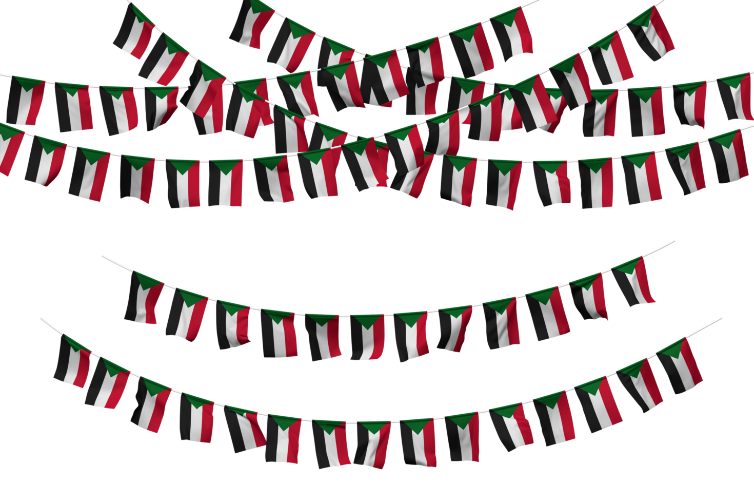 Sudan Flag Bunting Decoration on The Rope, Jhandi, Set of Small Flag Celebration, 3D Rendering png