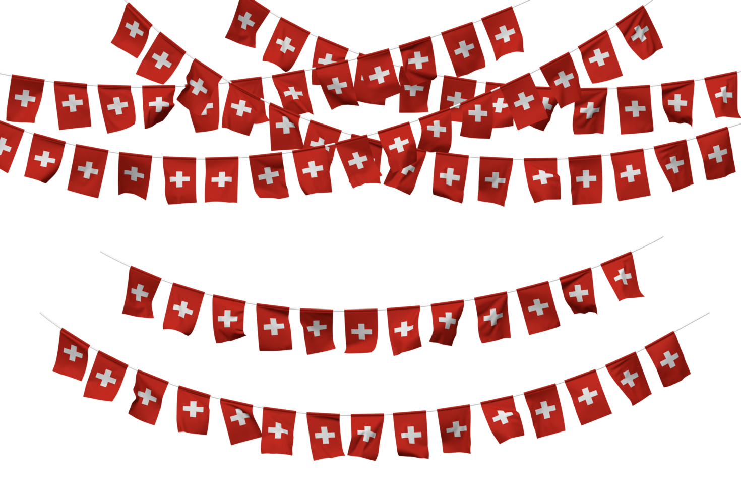 Switzerland Flag Bunting Decoration on The Rope, Jhandi, Set of Small Flag Celebration, 3D Rendering png
