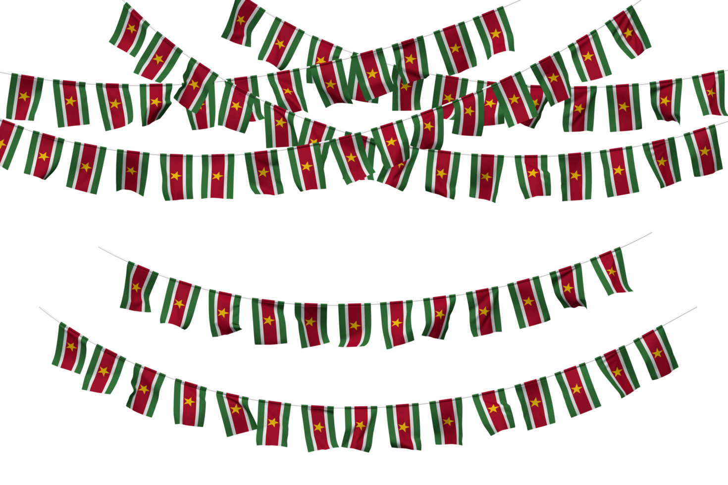 Suriname Flag Bunting Decoration on The Rope, Jhandi, Set of Small Flag Celebration, 3D Rendering png