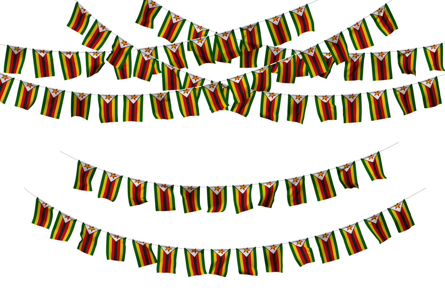 Zimbabwe Flag Bunting Decoration on The Rope, Jhandi, Set of Small Flag Celebration, 3D Rendering png