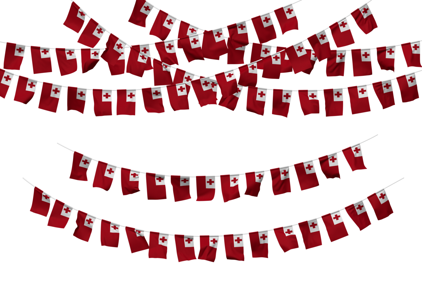 Tonga Flag Bunting Decoration on The Rope, Jhandi, Set of Small Flag Celebration, 3D Rendering png
