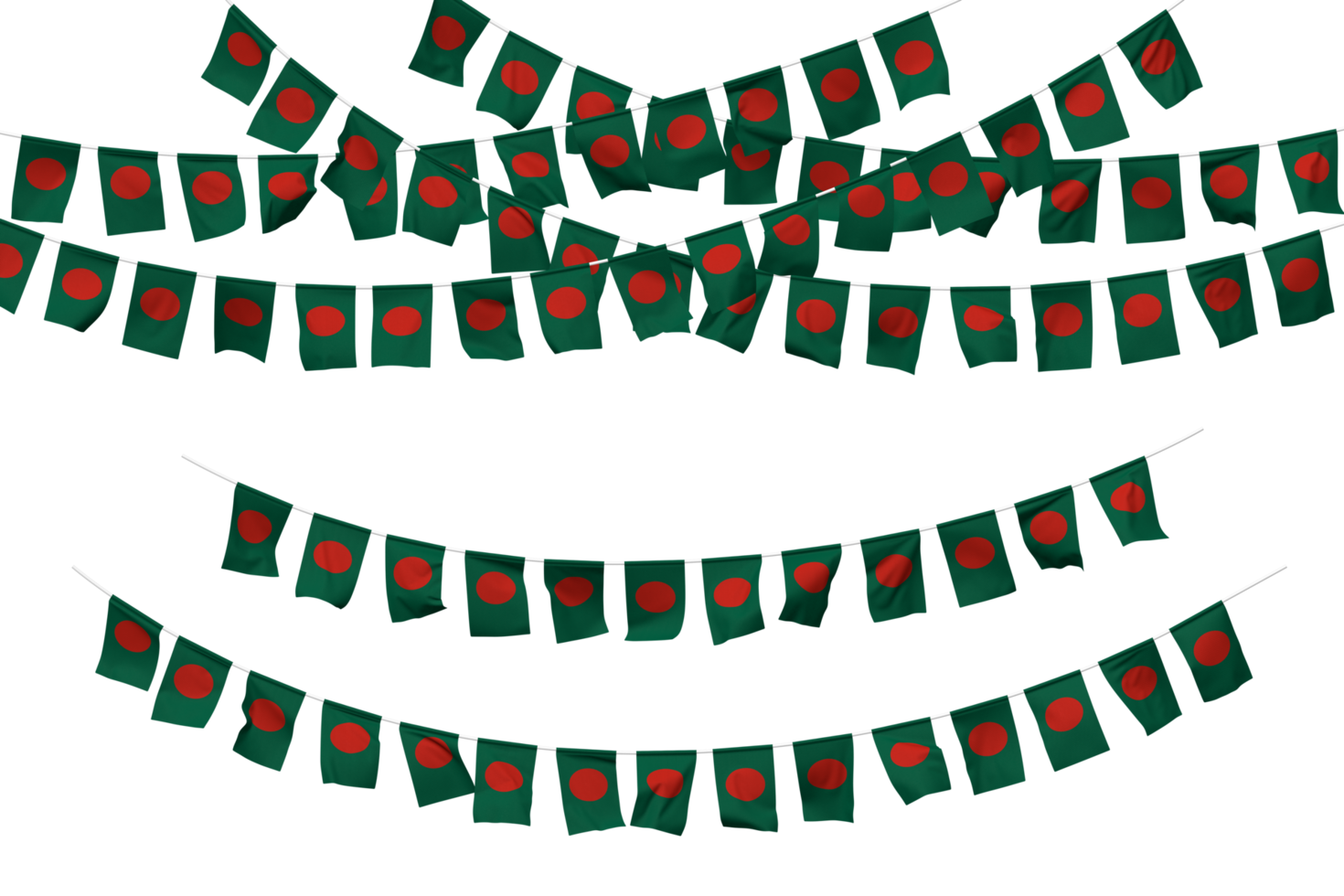 Bangladesh vlag vlaggedoek decoratie Aan de touw, jhandi, reeks van klein vlag viering, 3d renderen png