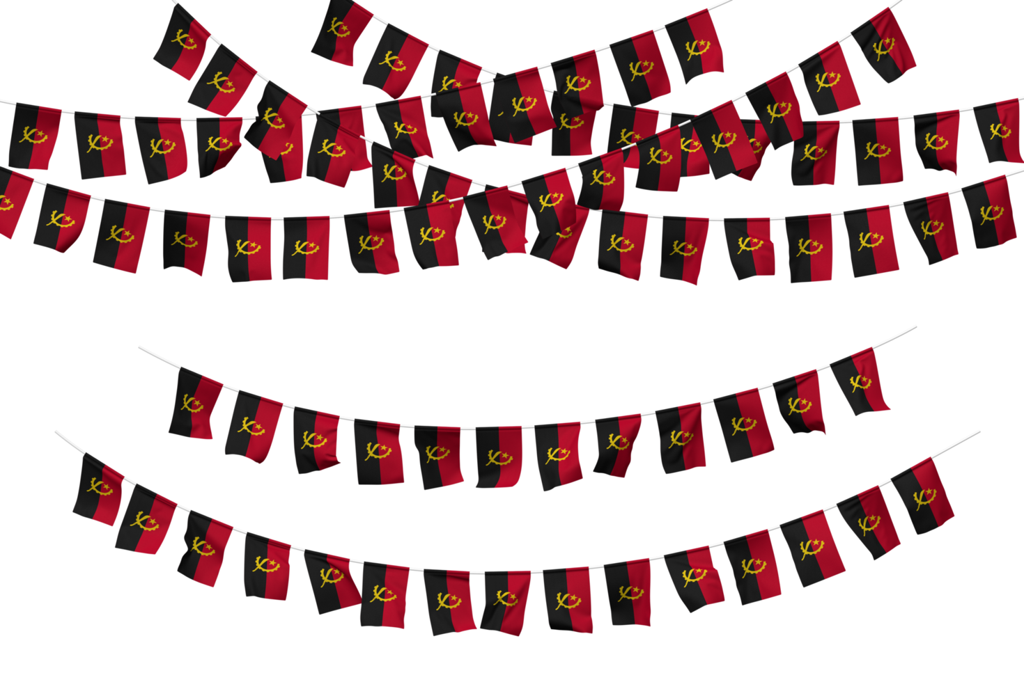 Angola Flag Bunting Decoration on The Rope, Jhandi, Set of Small Flag Celebration, 3D Rendering png