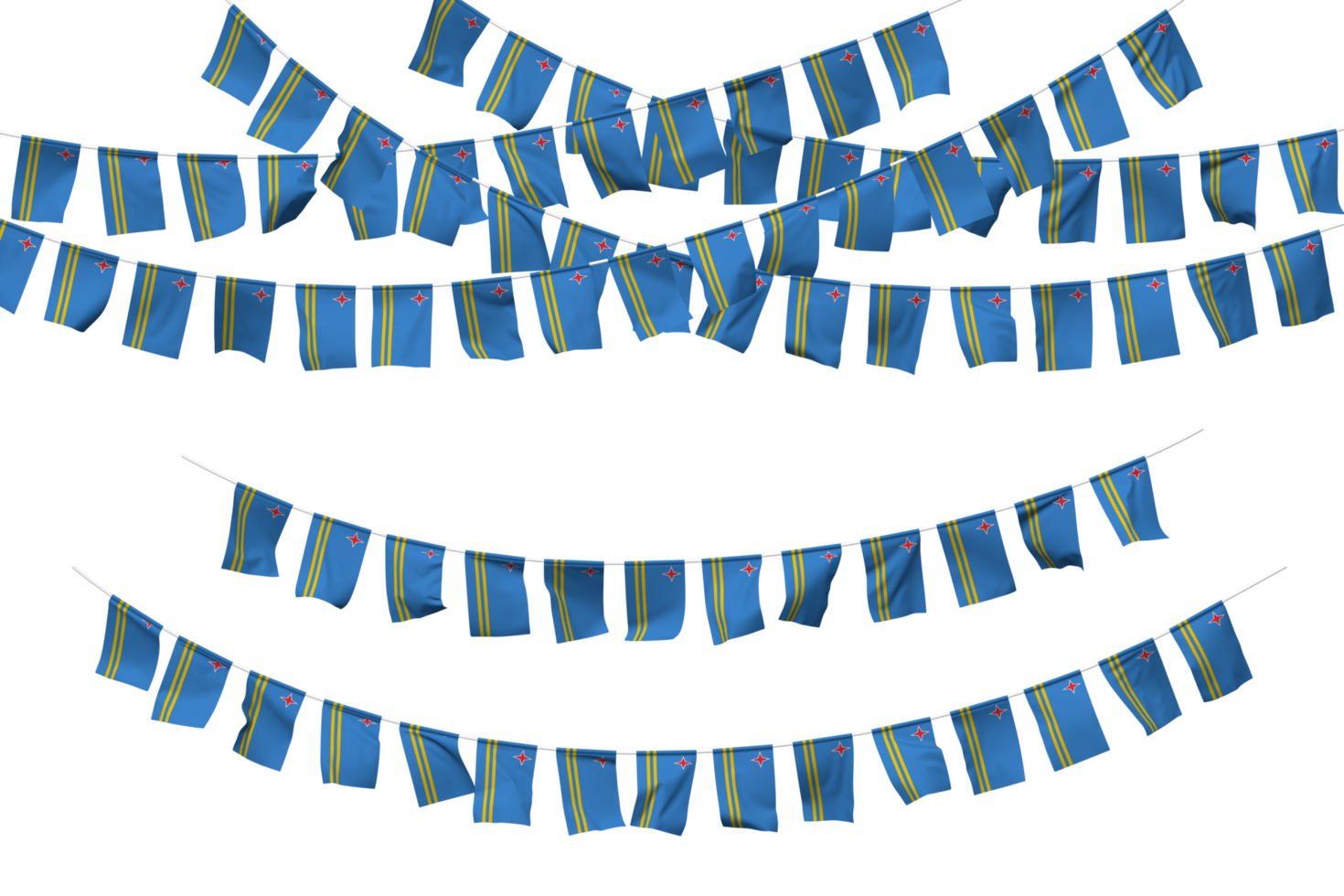 Aruba Flag Bunting Decoration on The Rope, Jhandi, Set of Small Flag Celebration, 3D Rendering png