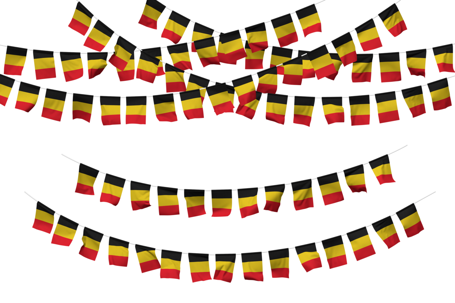 Belgium Flag Bunting Decoration on The Rope, Jhandi, Set of Small Flag Celebration, 3D Rendering png