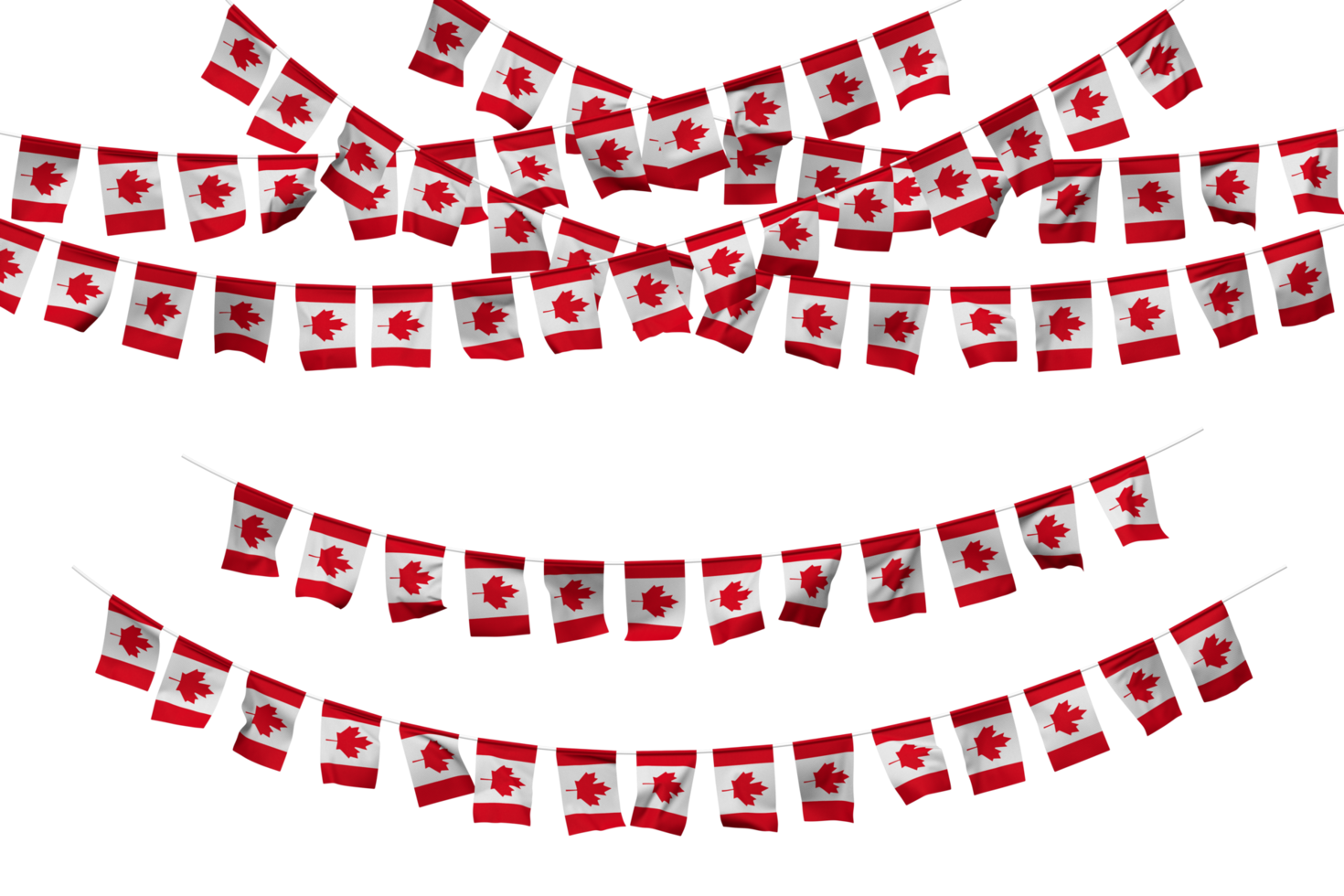 Canada Flag Bunting Decoration on The Rope, Jhandi, Set of Small Flag Celebration, 3D Rendering png