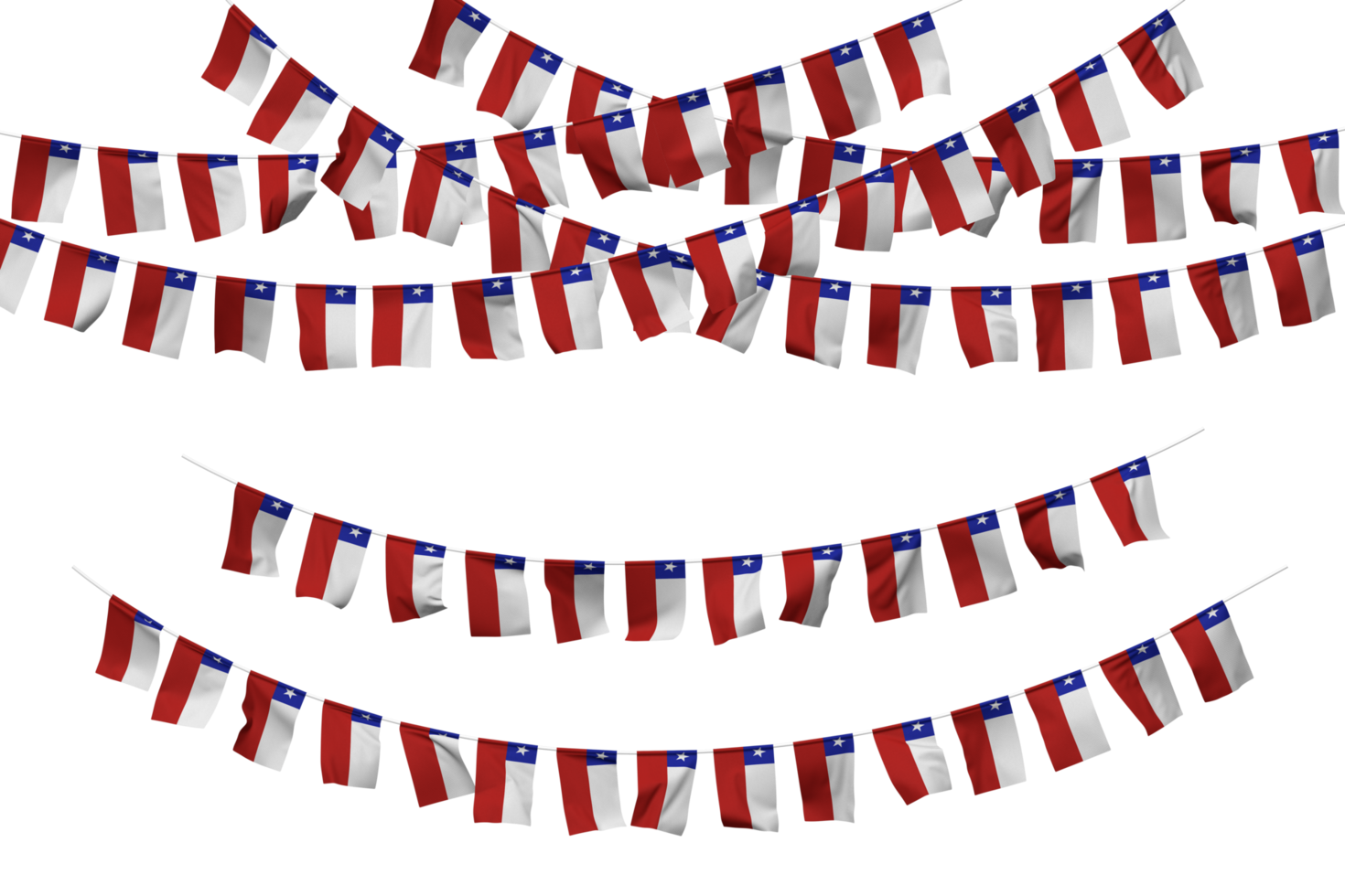 Chile Flag Bunting Decoration on The Rope, Jhandi, Set of Small Flag Celebration, 3D Rendering png