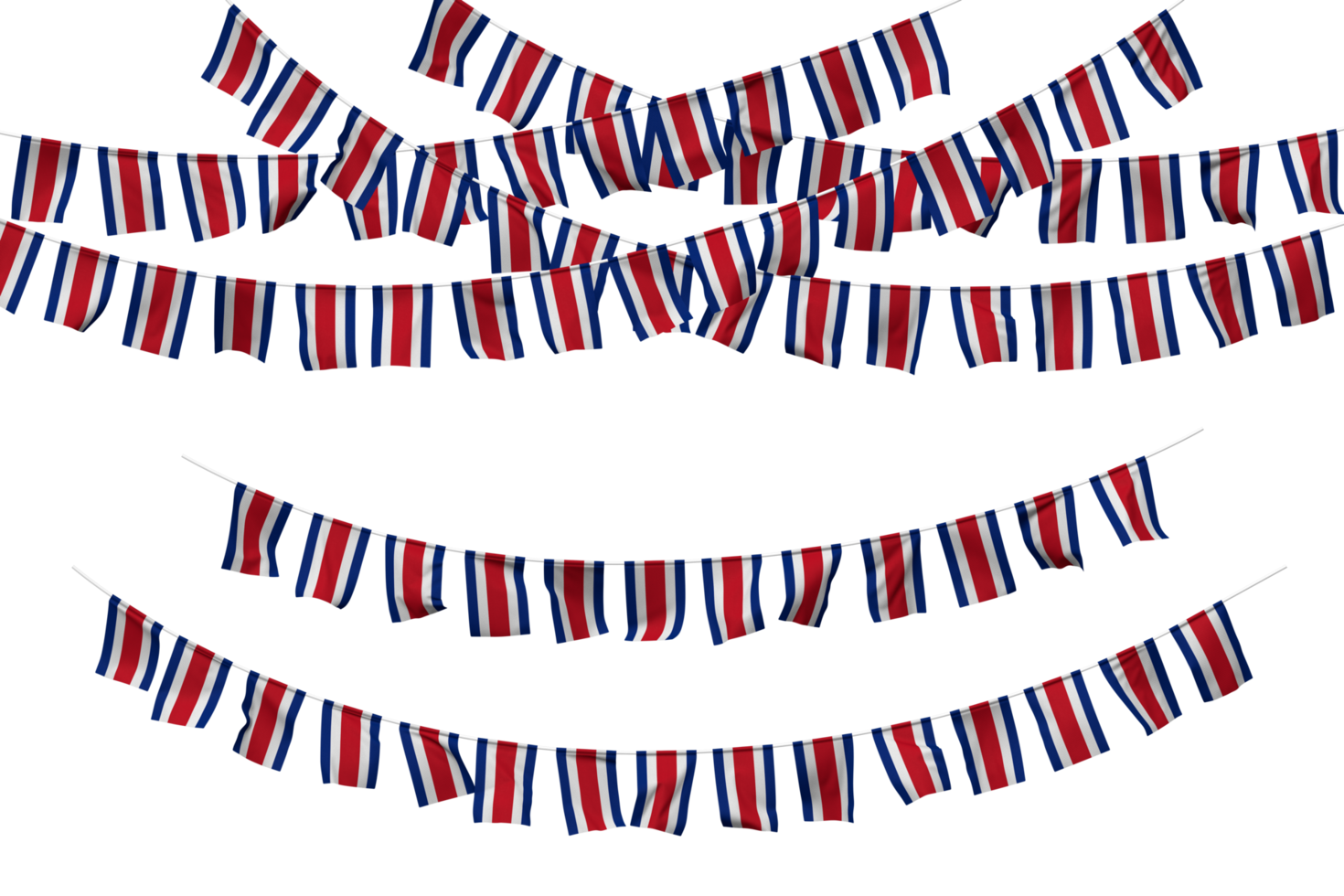 Costa Rica Flag Bunting Decoration on The Rope, Jhandi, Set of Small Flag Celebration, 3D Rendering png