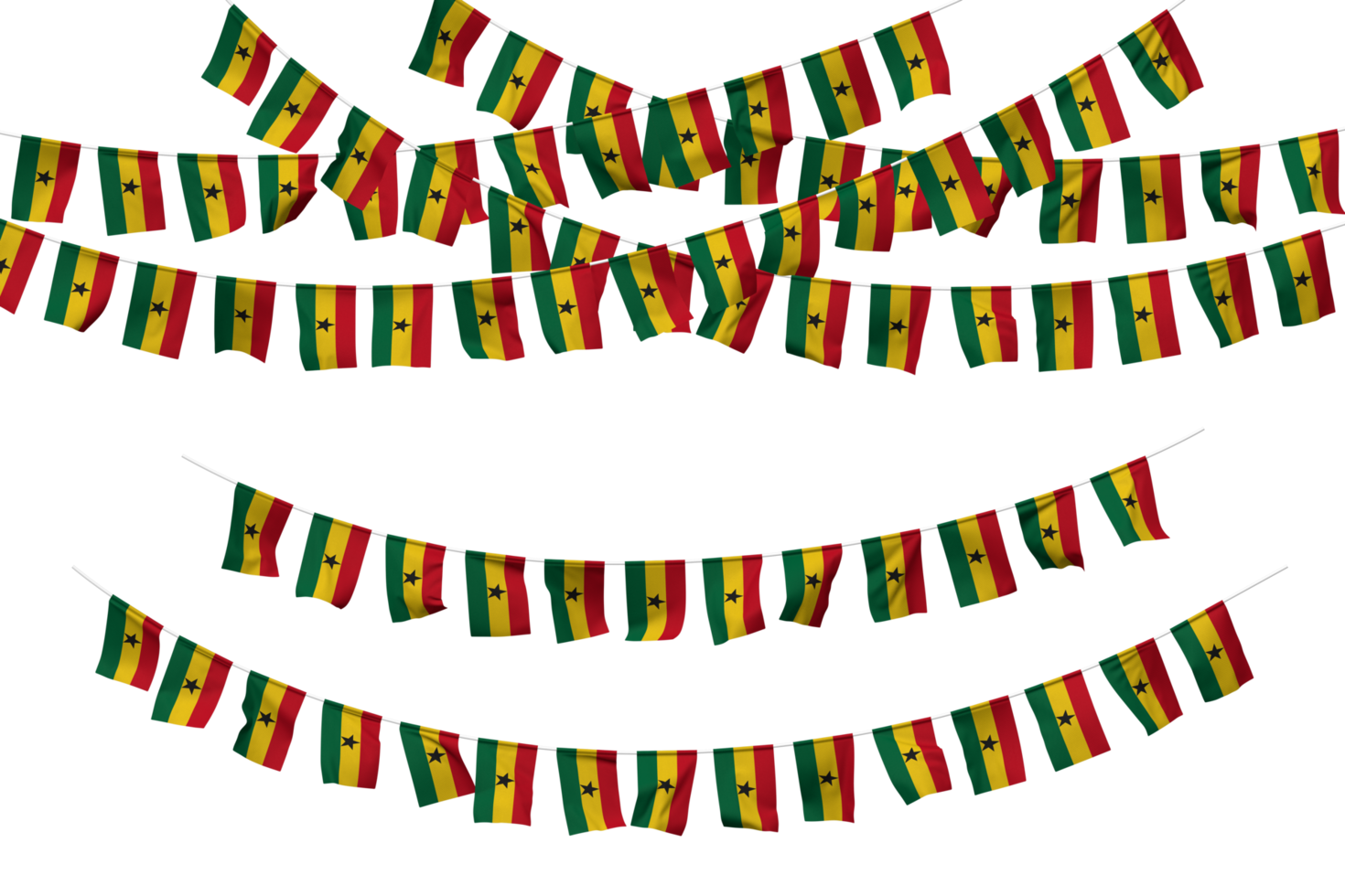 Ghana Flag Bunting Decoration on The Rope, Jhandi, Set of Small Flag Celebration, 3D Rendering png