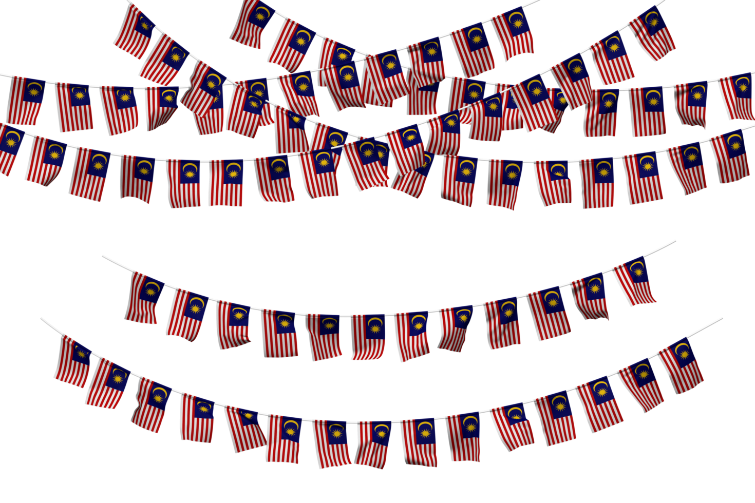 Malaysia Flag Bunting Decoration on The Rope, Jhandi, Set of Small Flag Celebration, 3D Rendering png