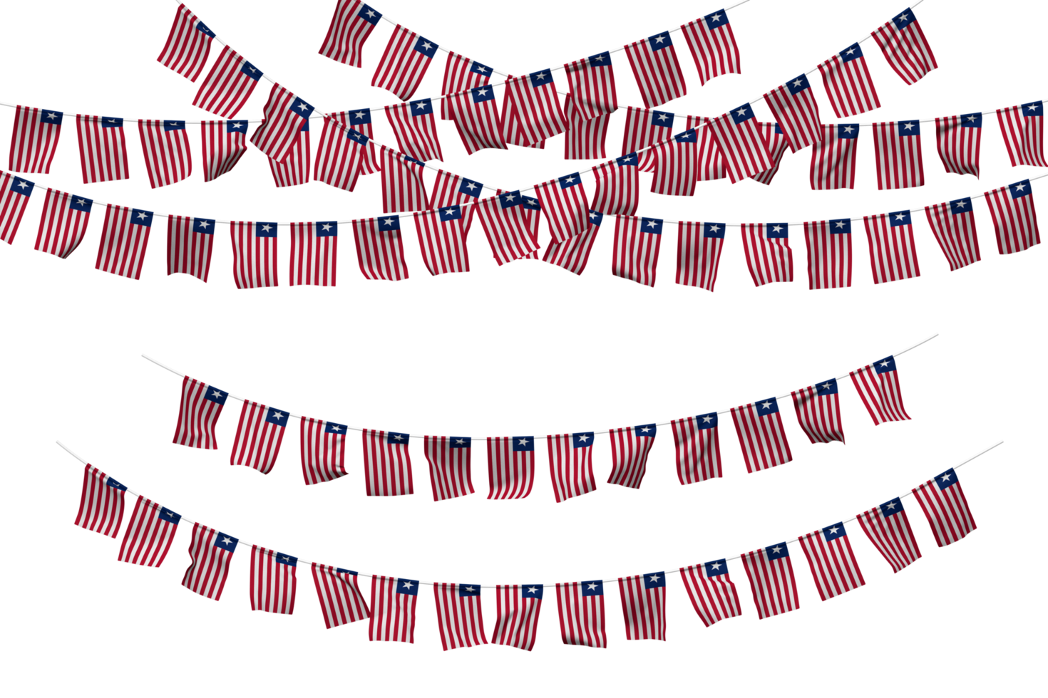 Liberia Flag Bunting Decoration on The Rope, Jhandi, Set of Small Flag Celebration, 3D Rendering png