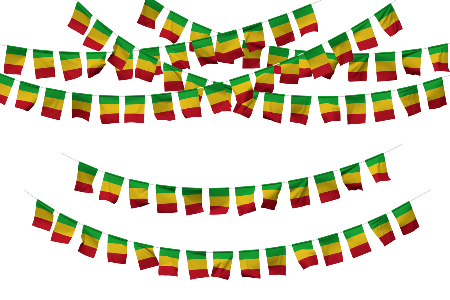 mali bandera verderón decoración en el soga, jhandi, conjunto de pequeño bandera celebracion, 3d representación png